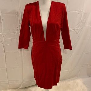 Bebe Red Deep V-neck, Backless dress. Size Large.